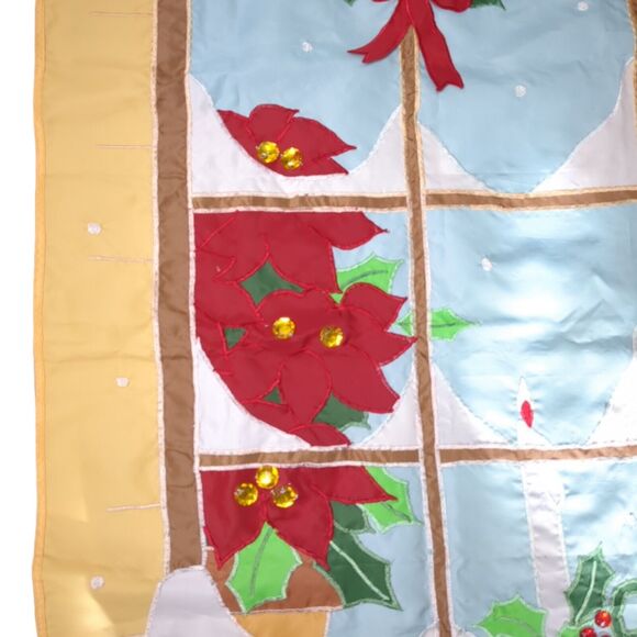 Embroidered Happy Holidays Flag Double Side 29.5"x43.5" Winter Window Snow Holly - Picture 11 of 13
